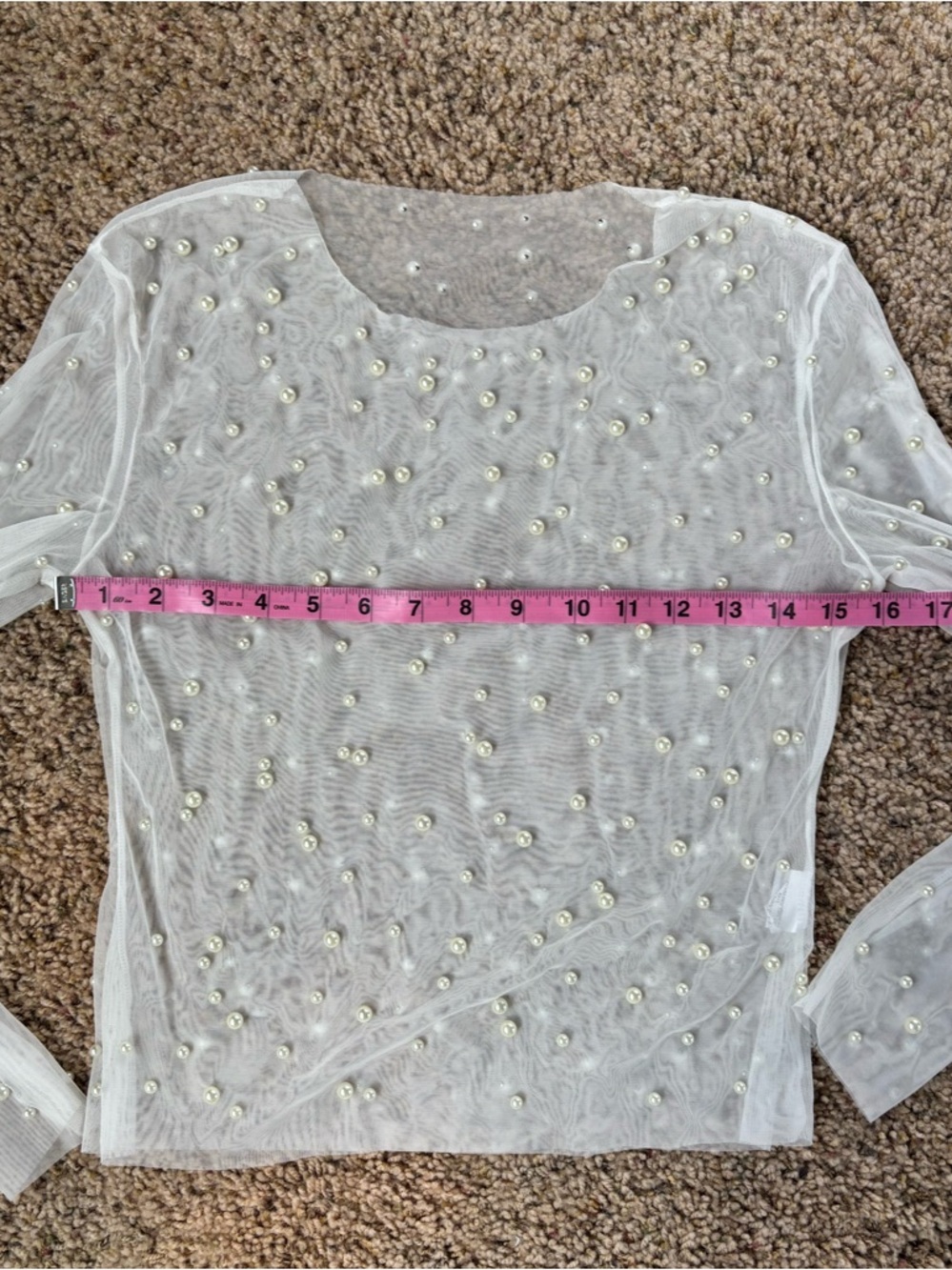 Pearl-Embellished Sheer Long-Sleeve Top - Picture 3 of 6
